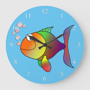 Happy Fish Small Numbers Große Wanduhr