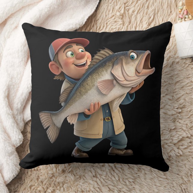 Happy Fisherman mit einem Niedlichen Big Fish Kissen (Decke)