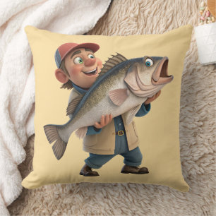 Happy Fisherman mit einem Niedlichen Big Fish Kissen
