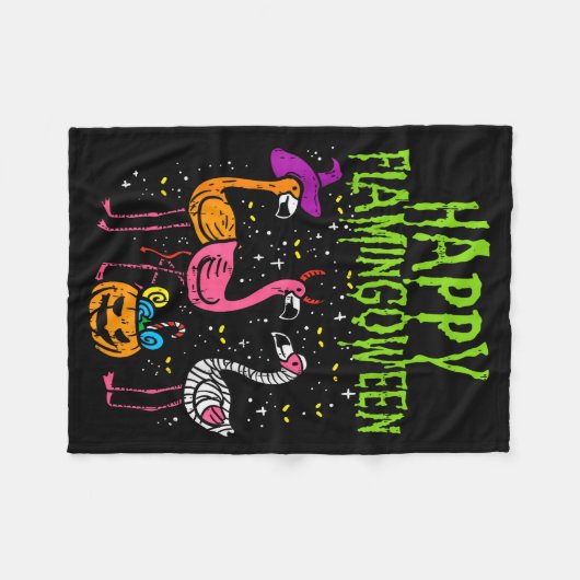 Happy Flamingoween Y Flamingos Funny Halloween Cos Fleecedecke (Vorderseite (Horizontal))