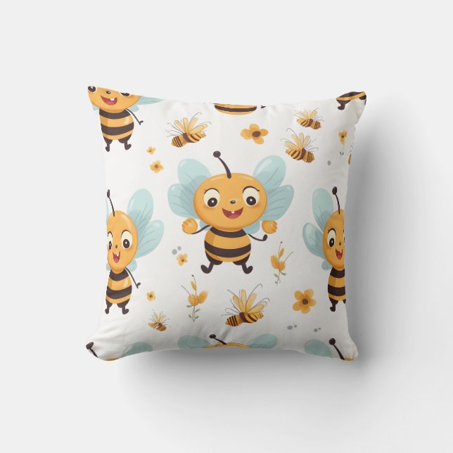 Happy fliegende Biene mit gelben und schwarzen Str Kissen (Vorderseite)
