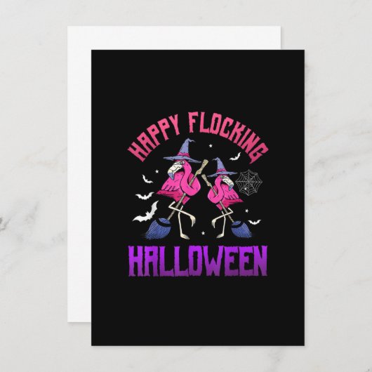 Happy Flocking Halloween Funny Pink Flamingo Hexe Einladung (Vorne/Hinten)