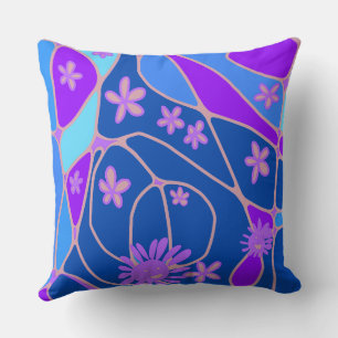 Happy Floral Neuro Art - Blau Lila Kissen