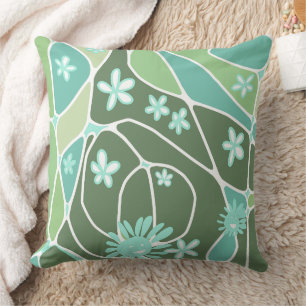 Happy Floral Neuro Art - Dusty Green White Kissen