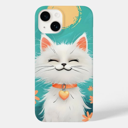Happy Fluffy White Cat Phone Case - Sunny Smile &  (Rückseite)