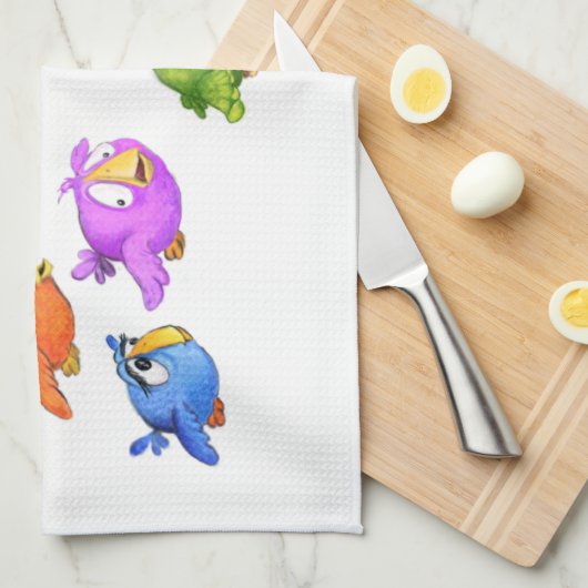 Happy Flying Birds Kitchtuch - Custom Text Geschirrtuch (Viertel Falte)