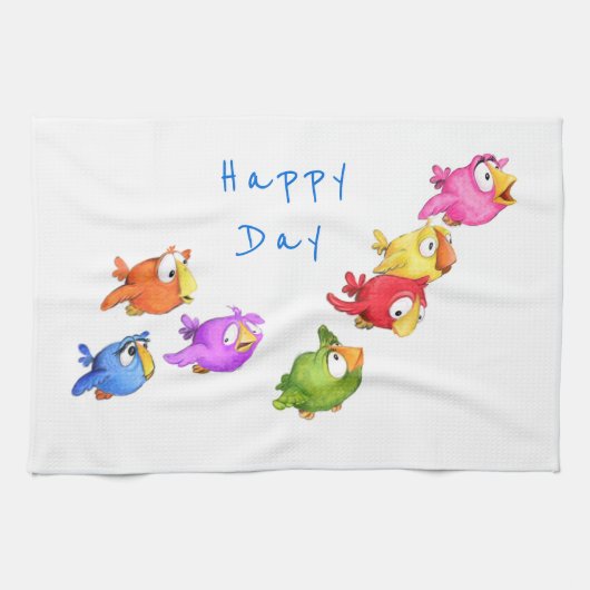 Happy Flying Birds Kitchtuch - Custom Text Geschirrtuch (Horizontal)