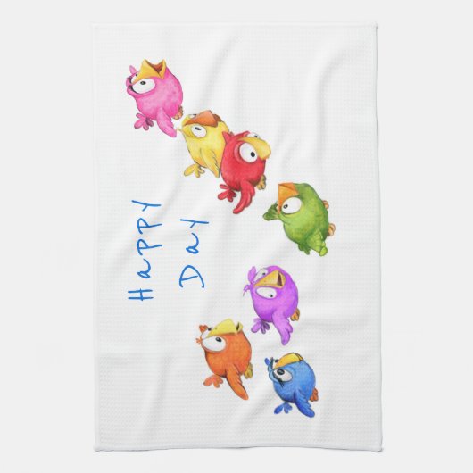 Happy Flying Birds Kitchtuch - Custom Text Geschirrtuch (Vertikal)