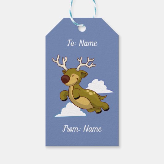 Happy Flying Christmas Rentier Geschenkanhänger (Vorderseite)