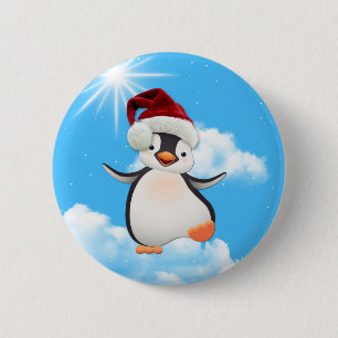 Happy Flying Pinguins & Santa-hat Button