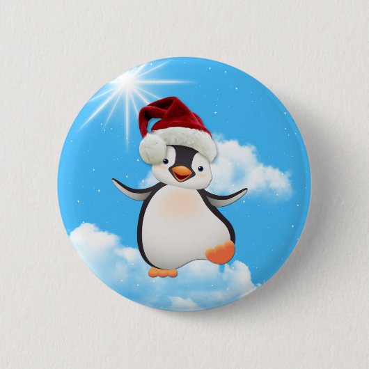 Happy Flying Pinguins & Santa-hat Button (Vorderseite)