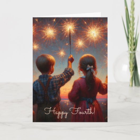 Happy Fourth | Kinder mit Sparklern Karte (Vorderseite)