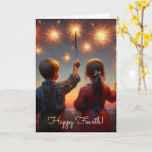 Happy Fourth | Kinder mit Sparklern Karte (Gelbe Blume)