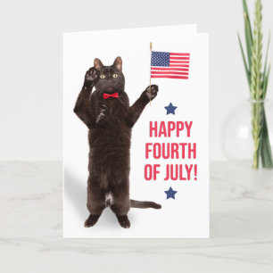 Happy Fourth of July Cite Cat Holding Flag Feiertagskarte