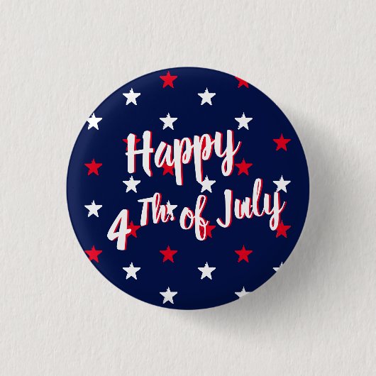 Happy fourth of July script red white navy stars Button (Vorderseite)