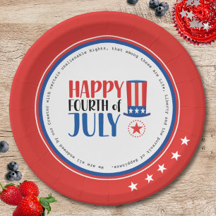 Happy Fourth Party Red White Paper Plate Pappteller