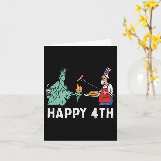 Happy Fourth statue of Liberty Uncle Sam Funny 4. Karte (Gelbe Blume)