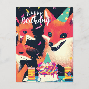 Happy Fox Familie Geburtstagsgrüßen Postkarte