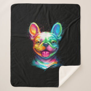 Happy French Bulldog lächelt Gesicht Sherpadecke