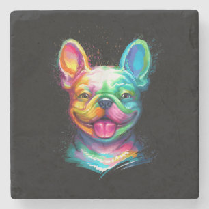 Happy French Bulldog lächelt Gesicht Steinuntersetzer