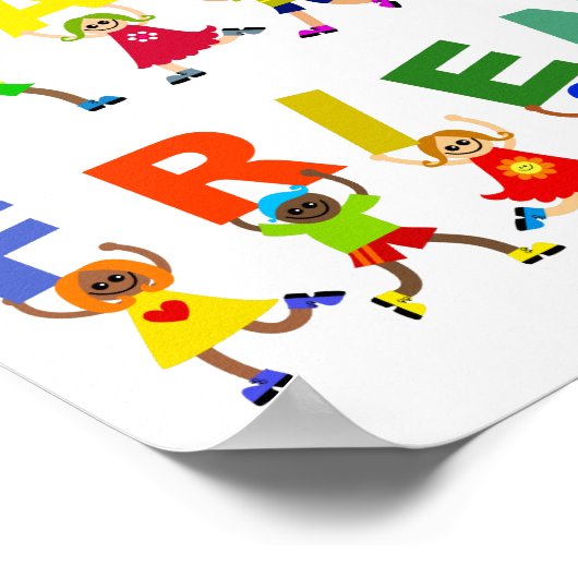 Happy Friends Niedlich Cartoon Diverse Kids Text Poster (Ecke)