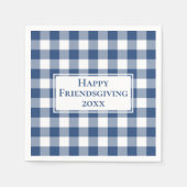 Happy Friendsgiving Blue White Gingham Karo Serviette (Vorderseite)
