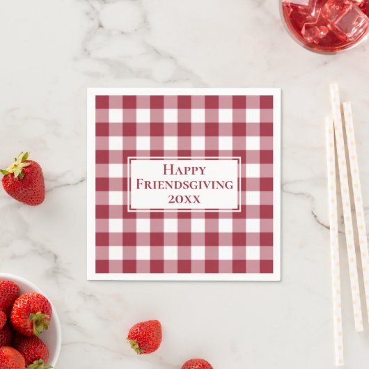 Happy Friendsgiving Burgundy Gingham Karo Serviette (Beispiel)