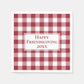 Happy Friendsgiving Burgundy Gingham Karo Serviette (Vorderseite)