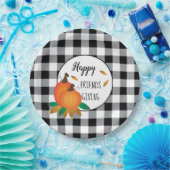 Happy Friendsgiving Erntedank Black Kariert Pappteller (Party)