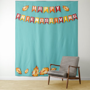Happy Friendsgiving Erntedank Foto Booth Blue Wandteppich