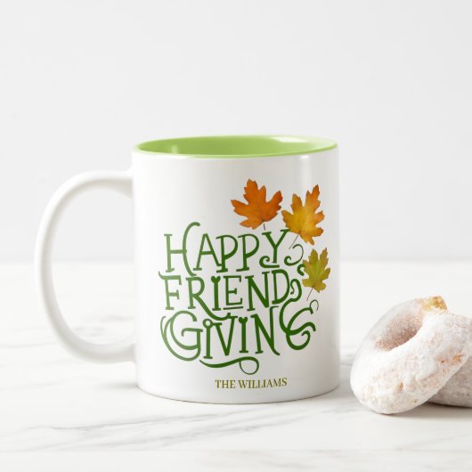 Happy Friendsgiving Fall Leaves Mug Zweifarbige Tasse (Mit Donut)