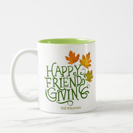 Happy Friendsgiving Fall Leaves Mug Zweifarbige Tasse (Links)