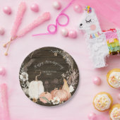 Happy Friendsgiving Fall Pumpkin Wasserfarben Blum Pappteller (Party)