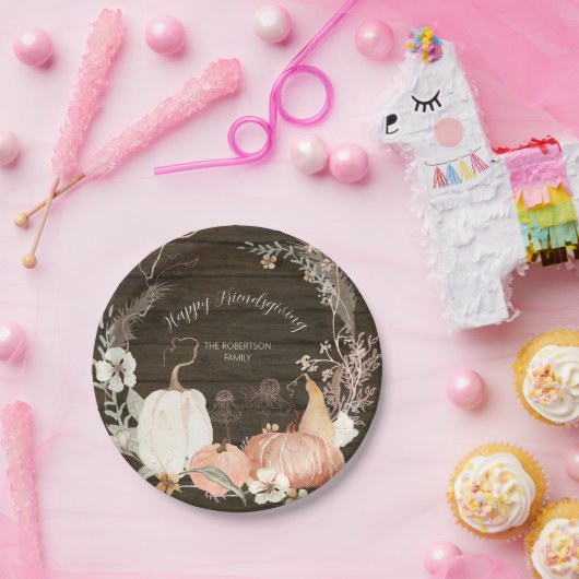 Happy Friendsgiving Fall Pumpkin Wasserfarben Blum Pappteller (Party)