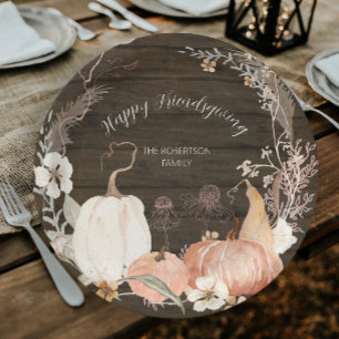 Happy Friendsgiving Fall Pumpkin Wasserfarben Blum Pappteller