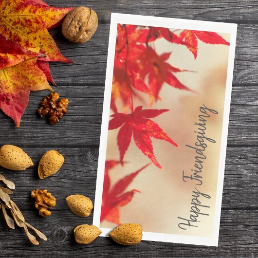 Happy Friendsgiving Herbst Rotes Ahorn Blätter Serviette