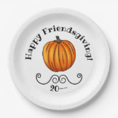 Happy Friendsgiving Kürbis Pappteller (Vorderseite)