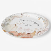 Happy Friendsgiving Pumpkin Fall Floral Wasserfarb Pappteller (Schrägansicht)