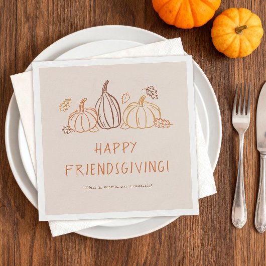 Happy Friendsgiving Thanksgiving Pumpkin Doodles Serviette