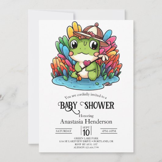 Happy Frog Baby Shower Einladung (Vorderseite)