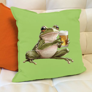 Happy Frog Beer Green Animal Illustration Kissen