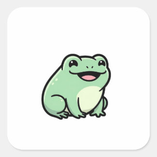Happy Frog – Cute Kawaii Animal Illustration Quadratischer Aufkleber