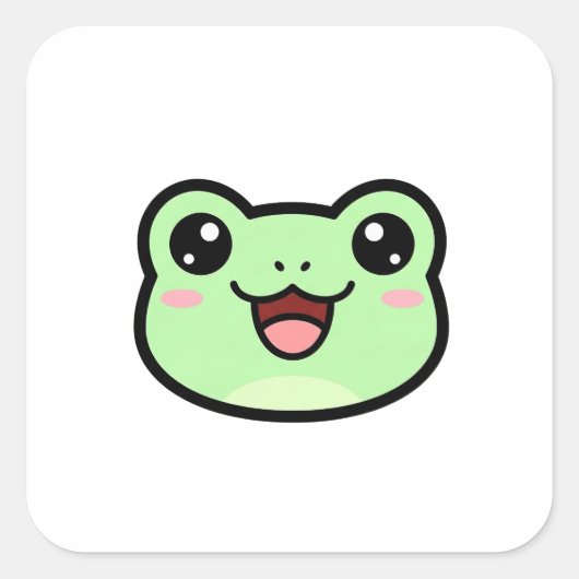 Happy Frog – Cute Kawaii Illustration Quadratischer Aufkleber (Vorderseite)