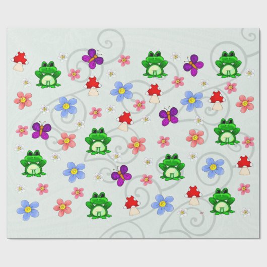 Happy Frog in Spring PATTERN Geschenkpapier (Flach)