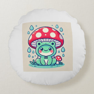 Happy Frog & Umbrella 🐸 ☔ Rundes Kissen