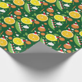 Happy Frucht Gemüse Weihnachtsmannmütze Pattern Kü Geschenkpapier (Ecke)
