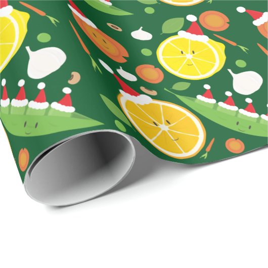 Happy Frucht Gemüse Weihnachtsmannmütze Pattern Kü Geschenkpapier (Rolleneckpunkt)