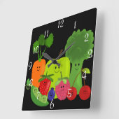 Happy Fruit and Veggies Wall Clock Quadratische Wanduhr (Winkel)