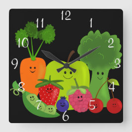 Happy Fruit and Veggies Wall Clock Quadratische Wanduhr