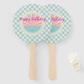Happy Fun Blue Gingham Plaid Checkered Birthday Fächer (Vorne und Hinten)